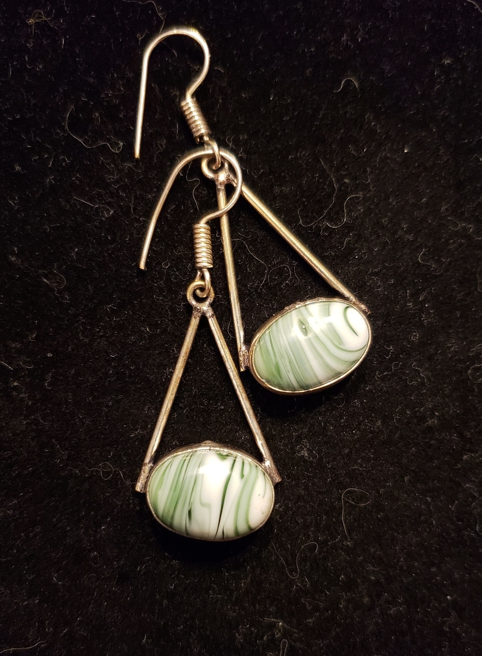NWOT Green Agate S.P. Earrings, Dangles, French Wires, Natural Gemstones, Indian